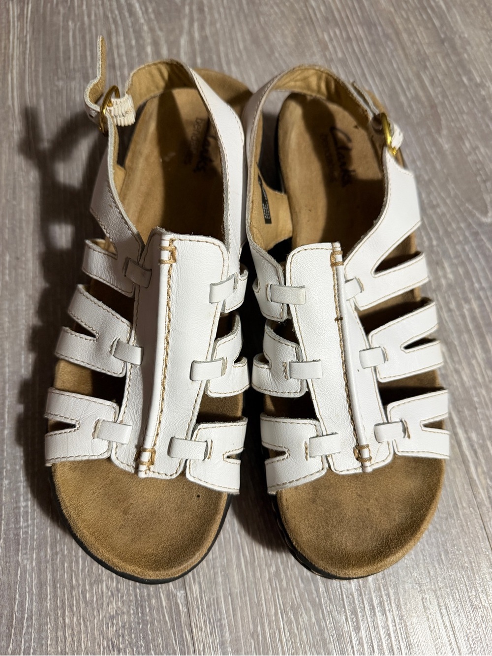 Clarks Lexi Marigold White Leather Strappy Wedge Sandals - US 7.5